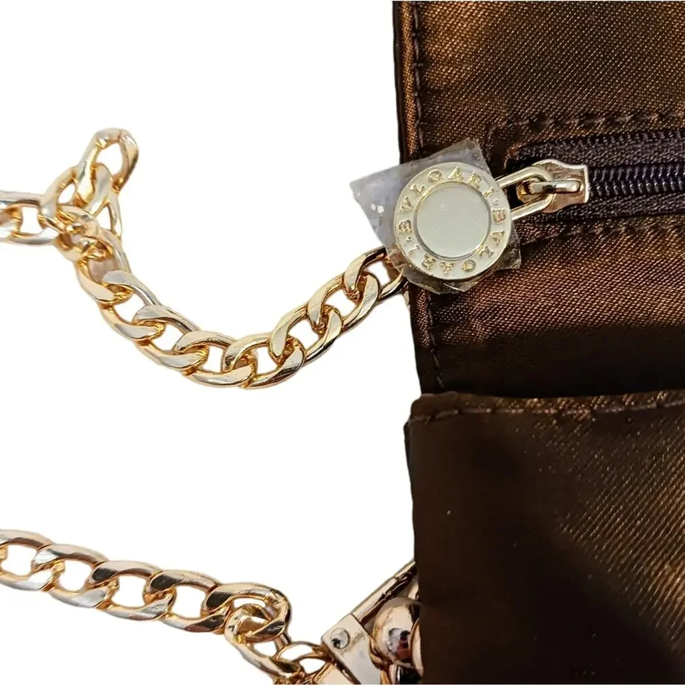 Bulgari Black Satin Crossbody Bag with Gold Chain